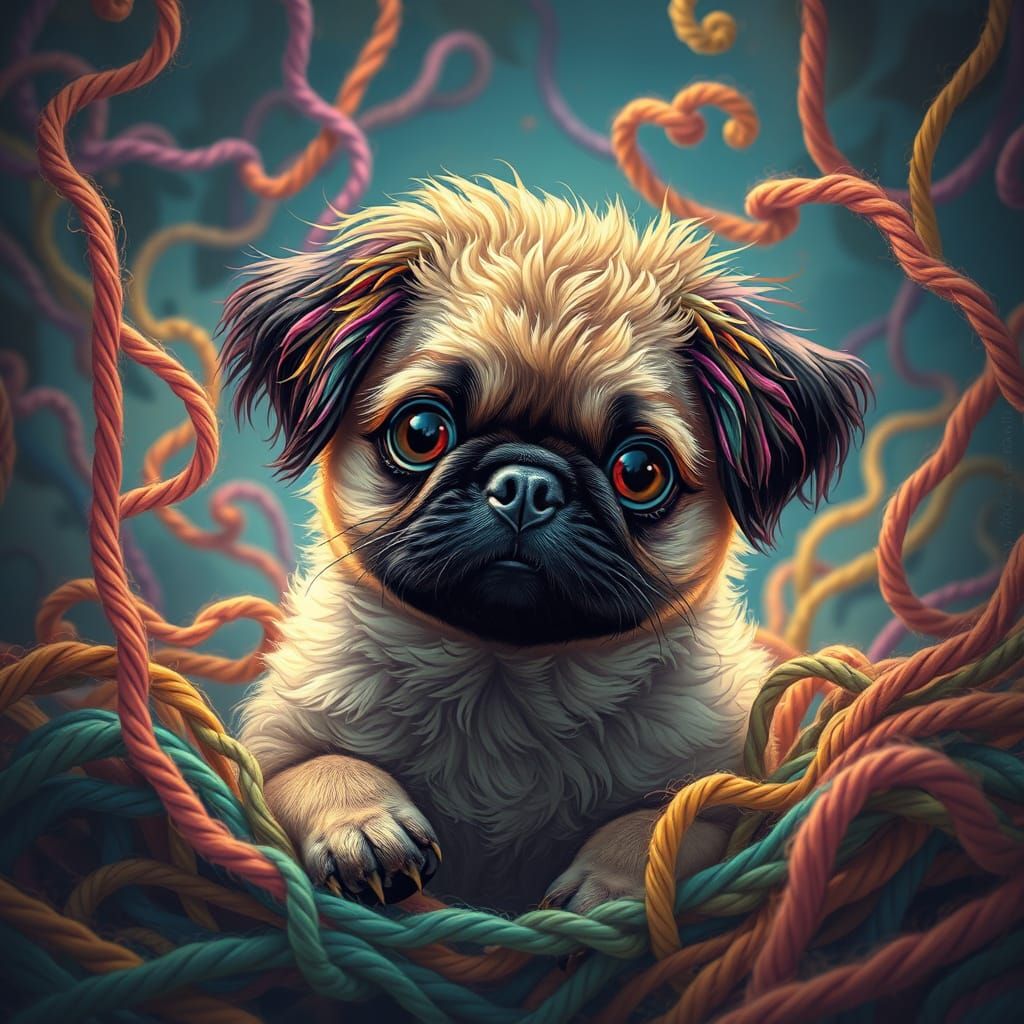 Mystical Pug in Yarn Wonderland