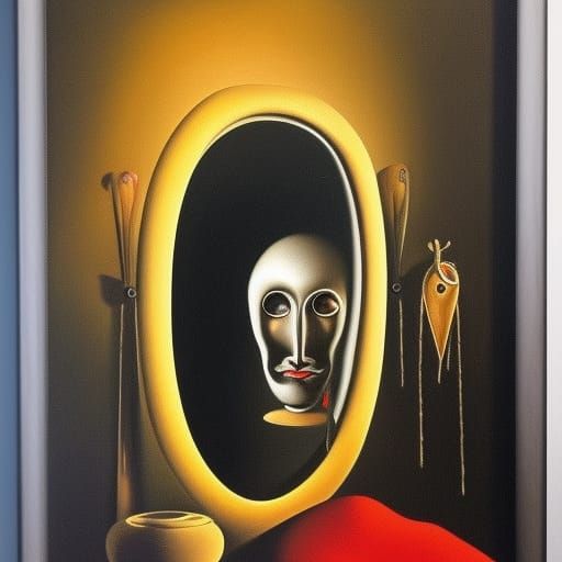 Surreal Face Reflection in Melting Oil Painting