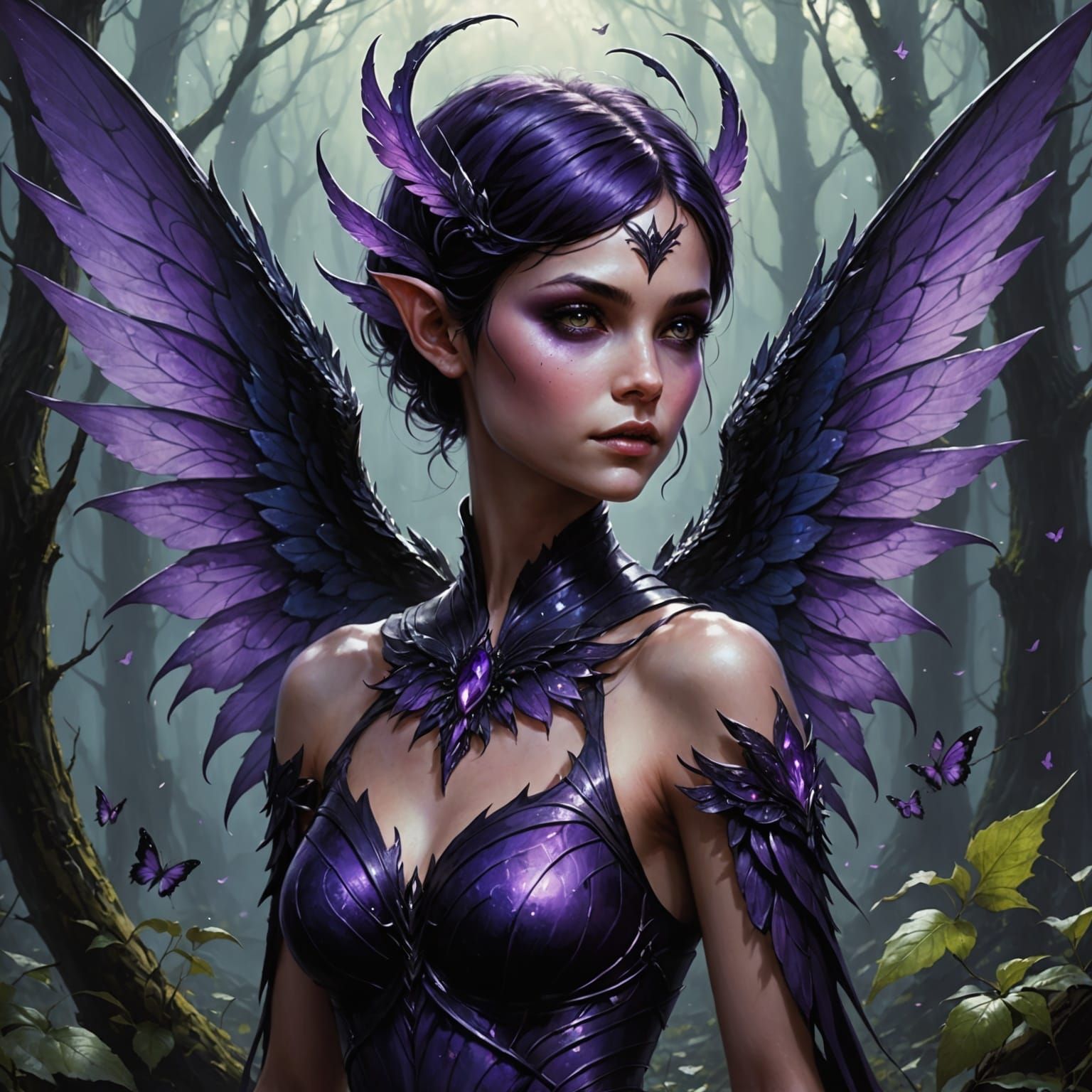 Dark Pixie with Purple Wings: Fantasy Art