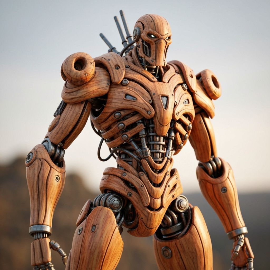 Wooden Robot with Mechanical Joints in Organic Style