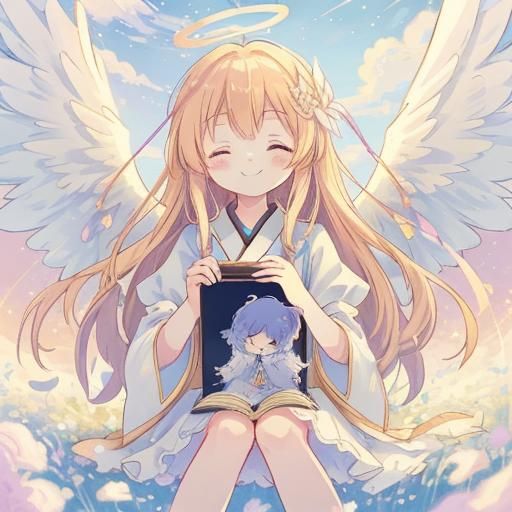 Anime Angel Girl on Cloud in Manga Style
