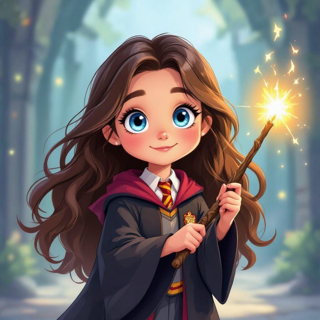 Curious Child Wizard in Vibrant Cartoon Style