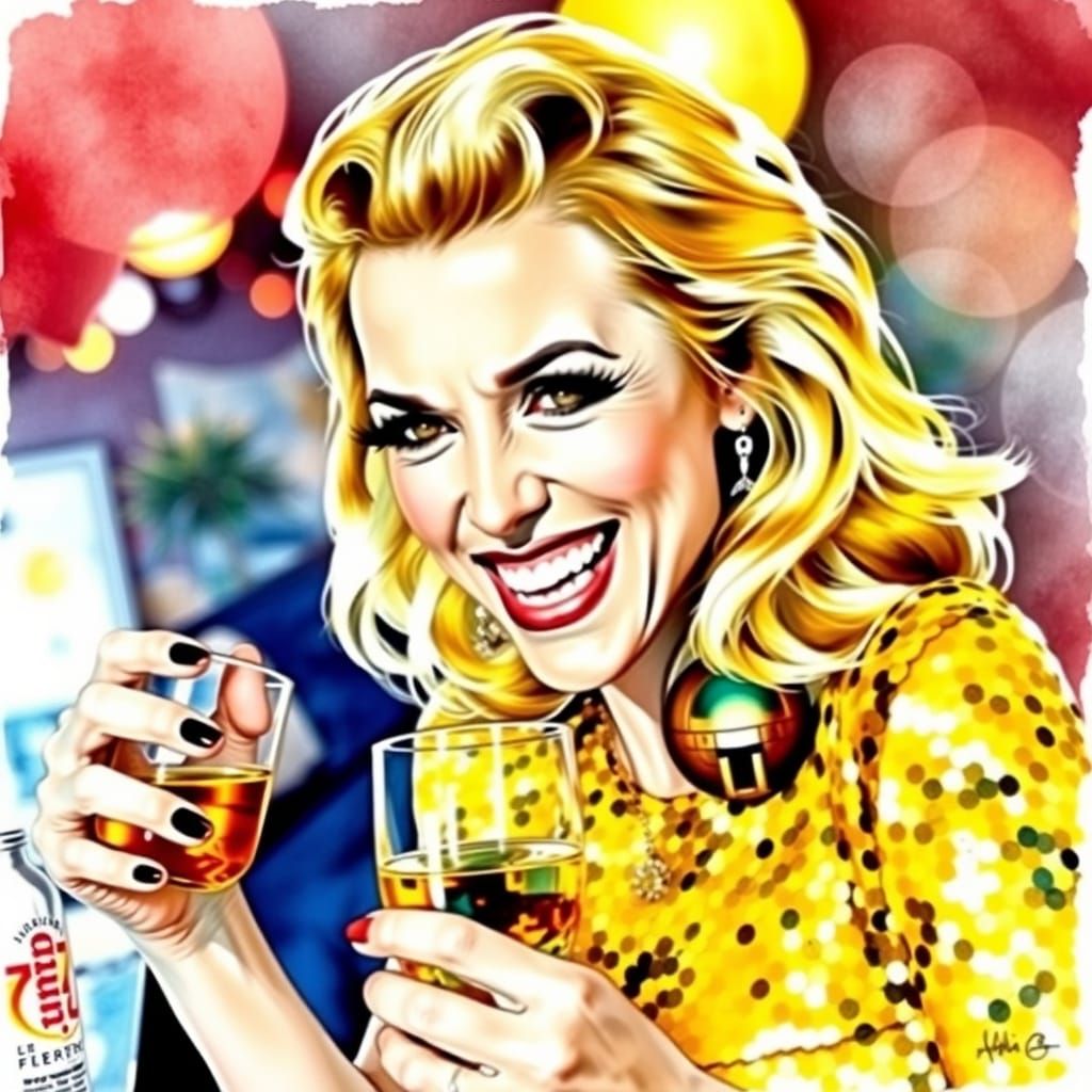 Joyful Watercolor Portrait in Disco Bar