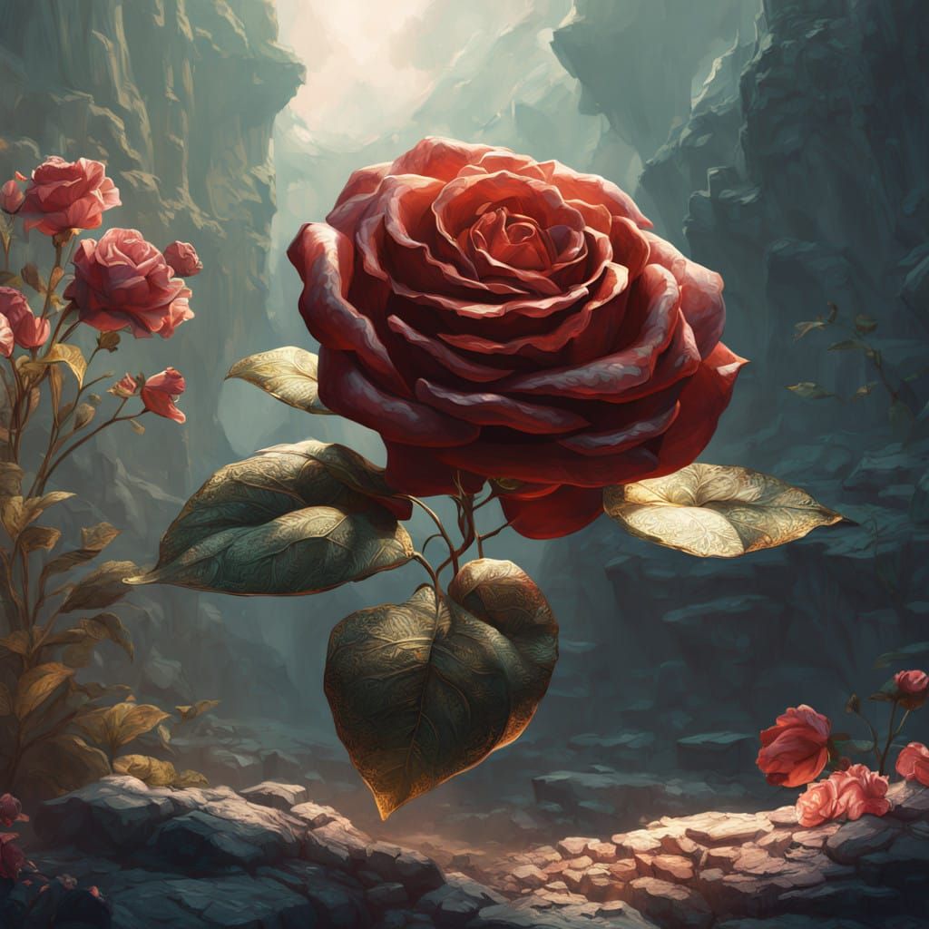 Elegant 3D Logo Design with Red Rose and Gold Script