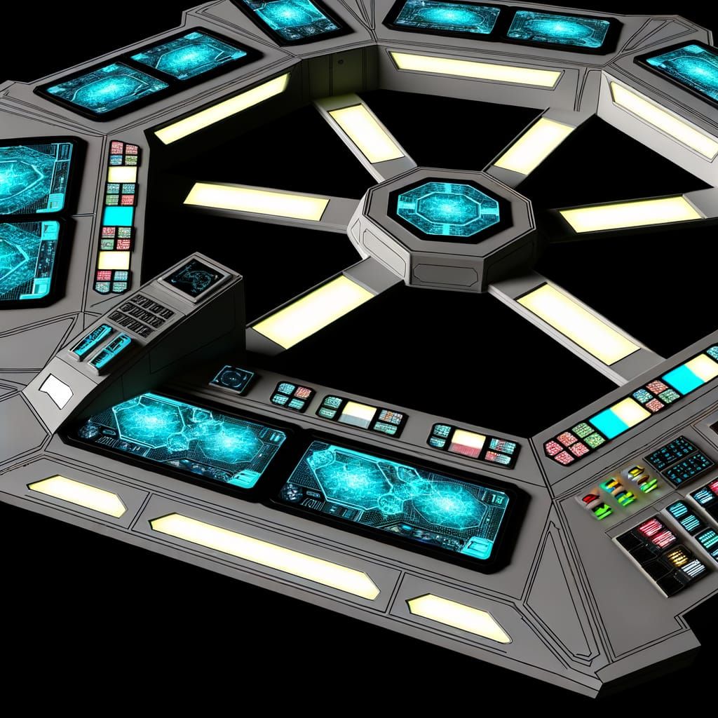 Futuristic Hexagonal Spaceship Bridge with Control Panels