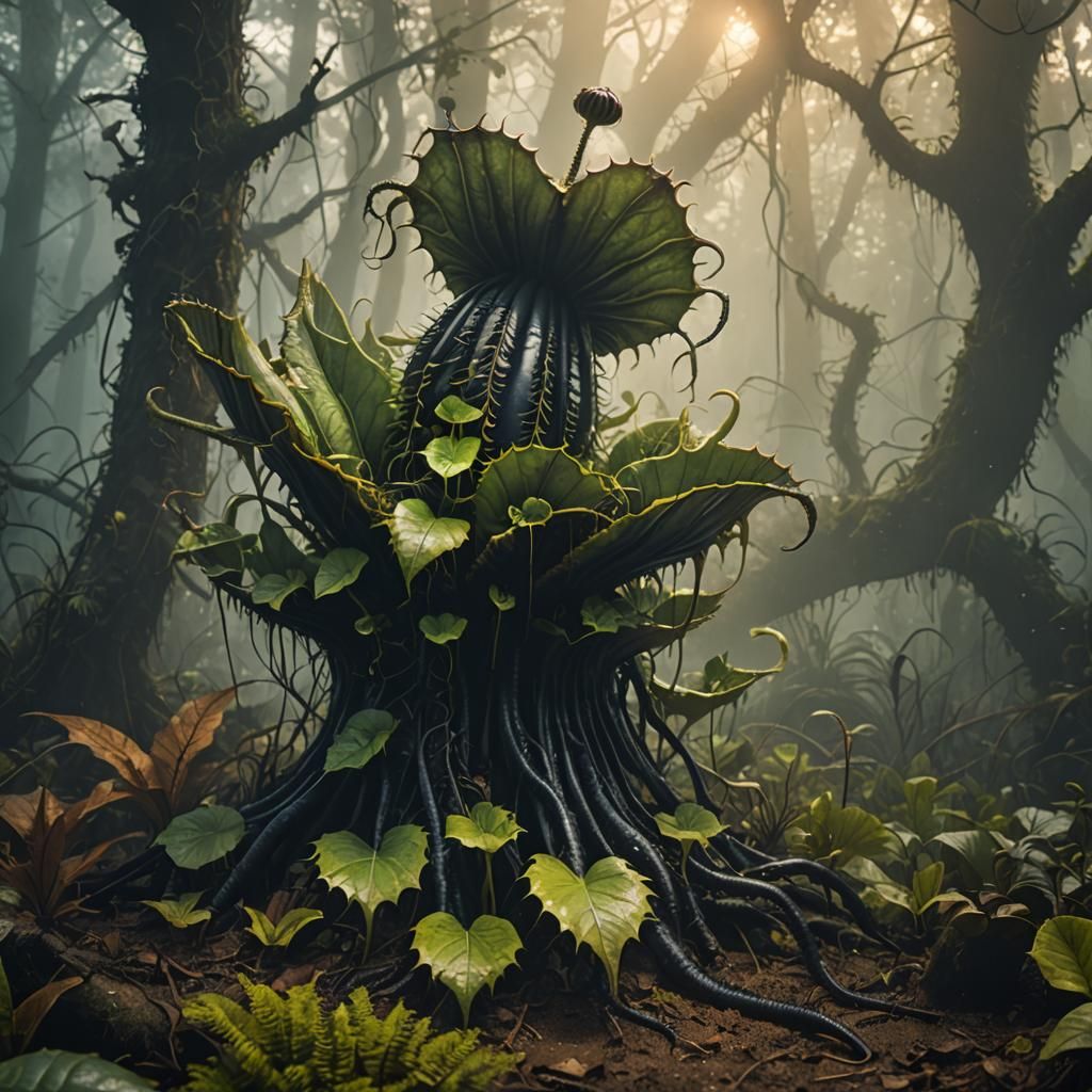 Dark Fantasy Venus Flytrap in a Misty Forest