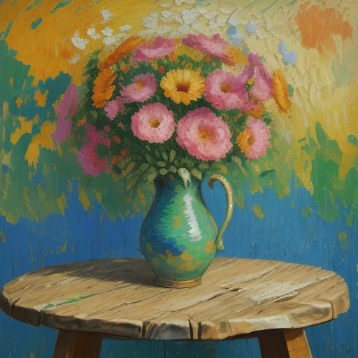 Vibrant Pink Flowers in Neo-Impressionist Oil Painting