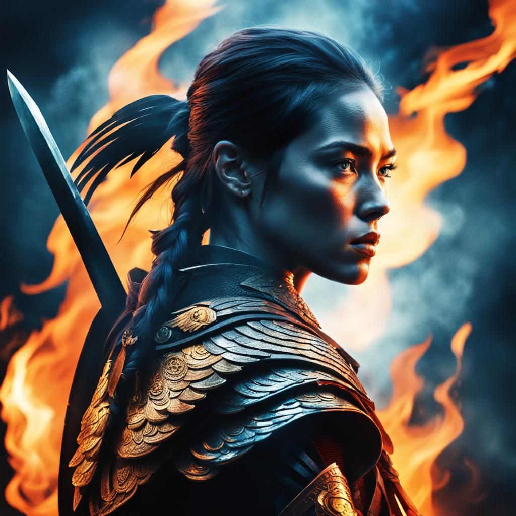 Fierce Warrior with Blazing Phoenix, Double Exposure