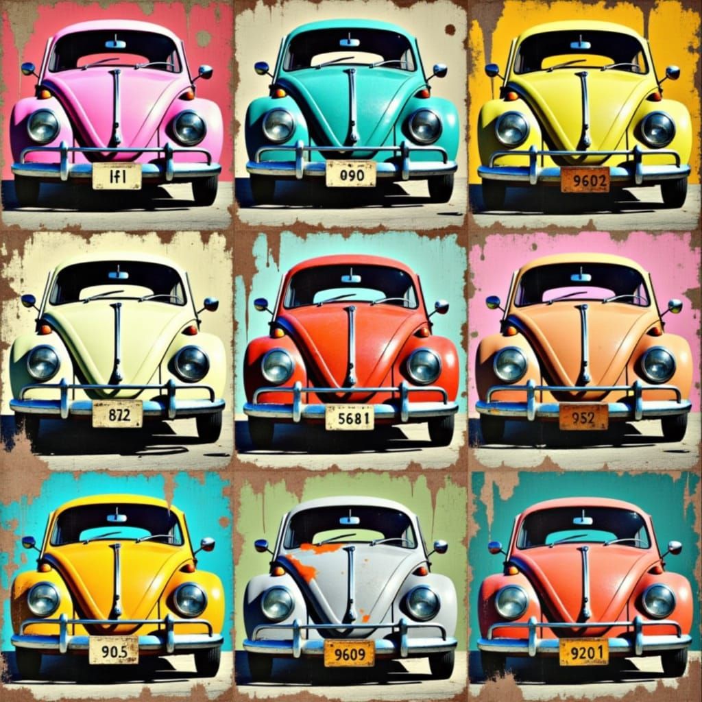 Volkswagen Pop Art Collage in Warhol Style