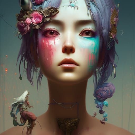 Beautiful Bull Nymph in Maximalist Digital Art