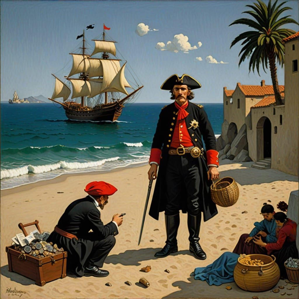 Hyperrealistic Oil Painting of a Pirate's Treasure