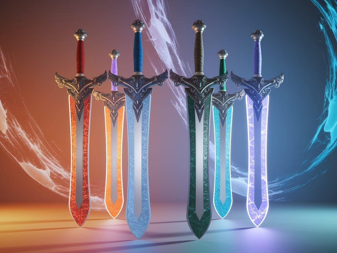 Swords of Elemental Balance in Cyberpunk 3D