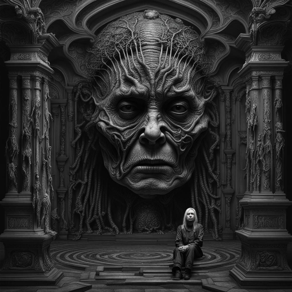 Macabre 3D Portrait in Dark Surrealist Style