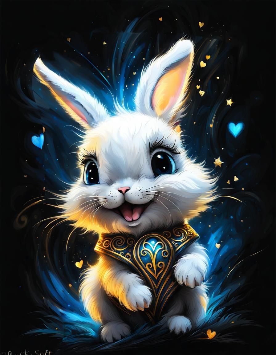 Cute Starry Baby Bunny in Whimsical Digital Art