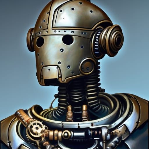 Steampunk Warforged Portrait in Fantasy Style