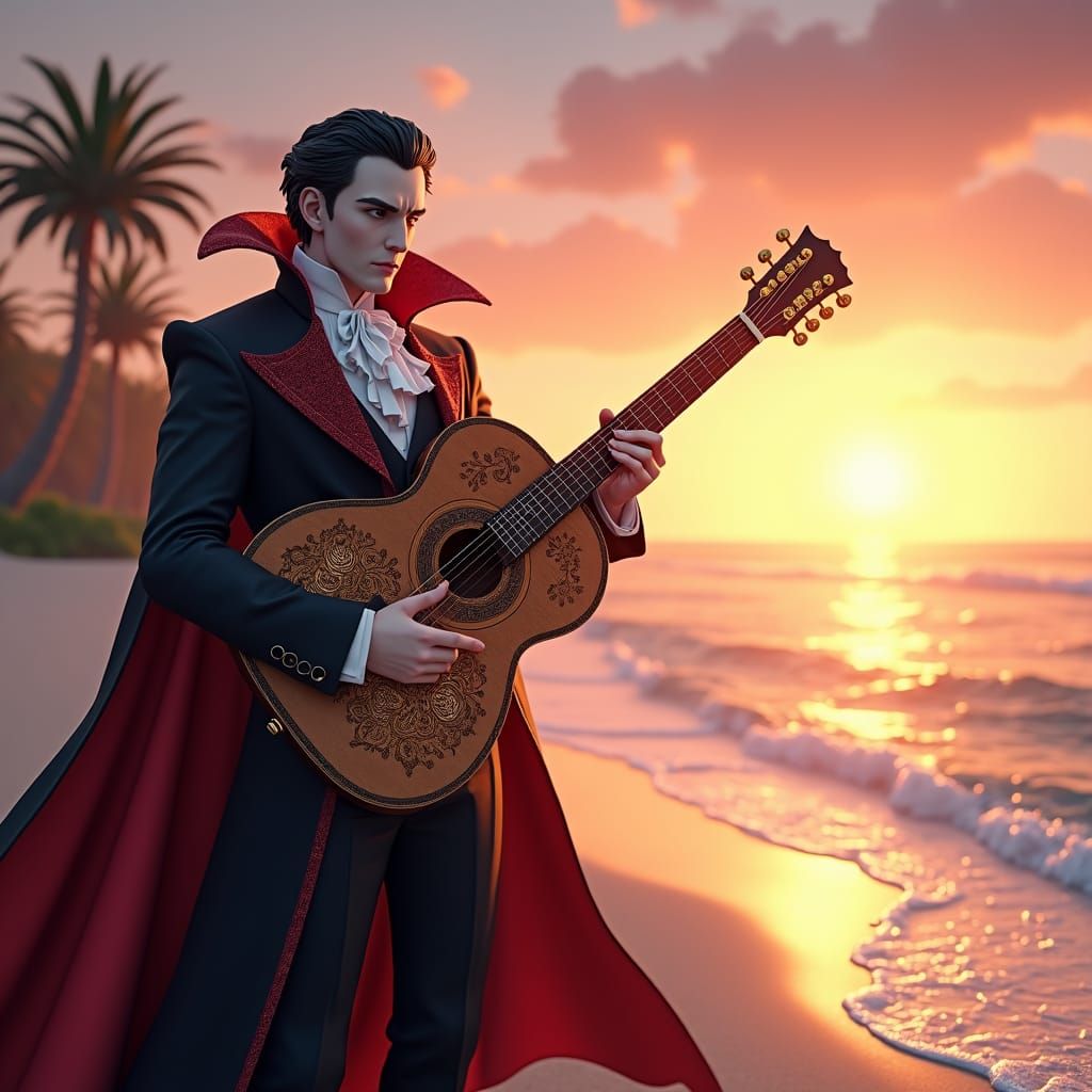 Dracula's Sunset Serenade: Hyper-Realistic Anime-Inspired 3D...