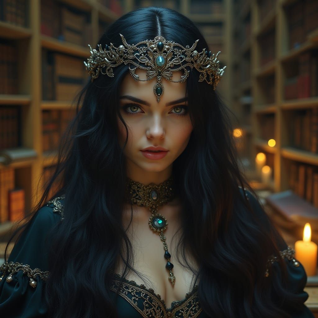 Sorceress Portrait in Pre-Raphaelite Art Nouveau Style