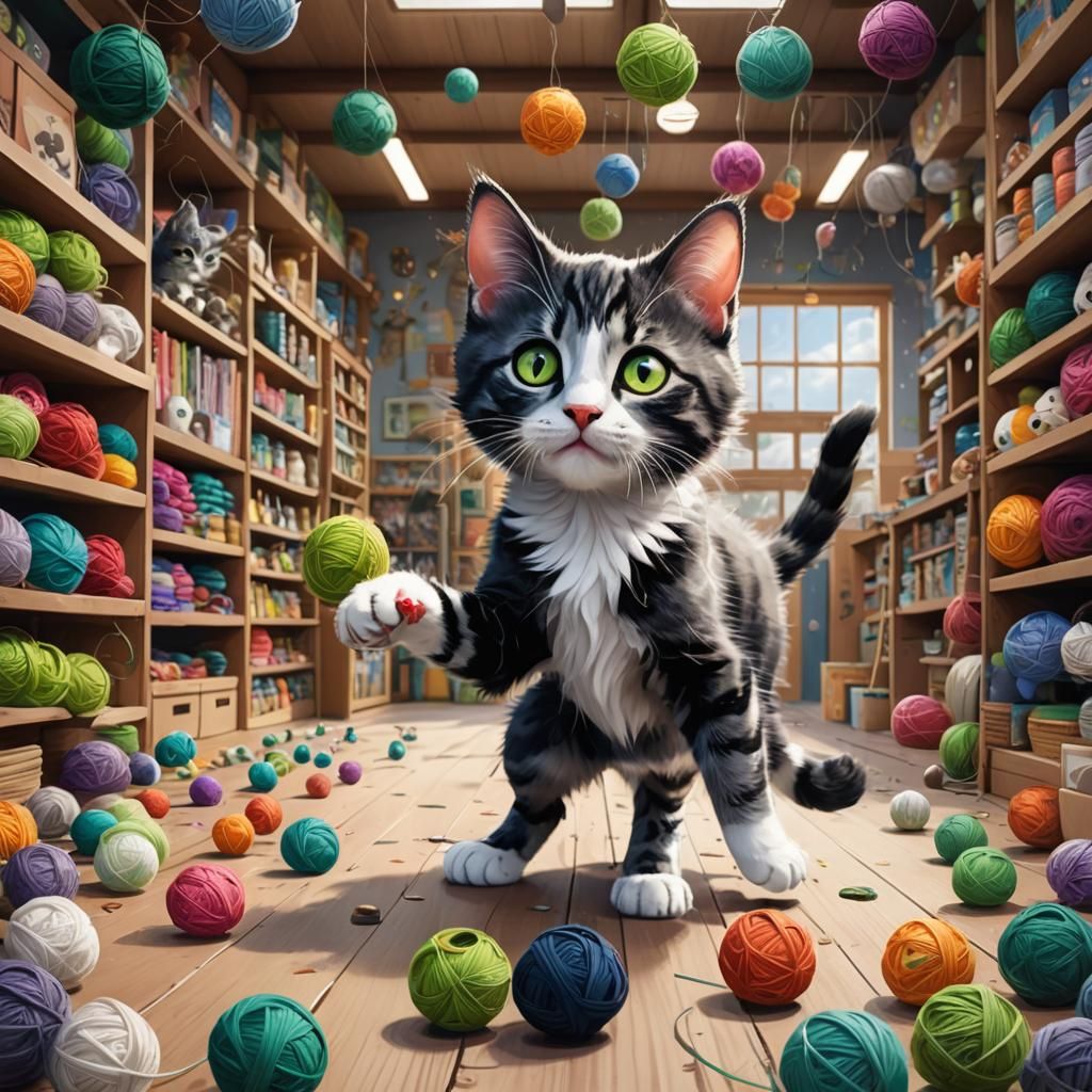 Cute Kitten Plays in Colorful Pet Shop