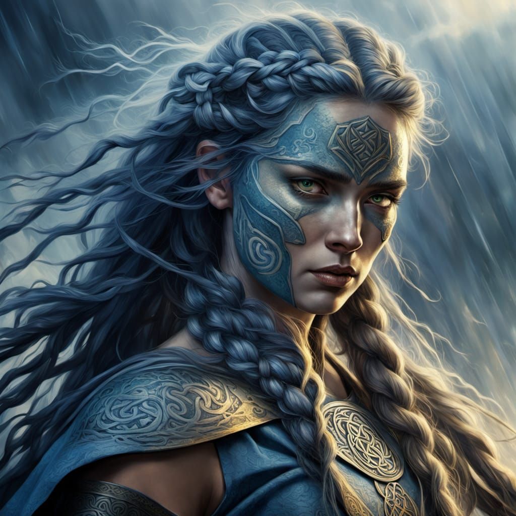 Fierce Celtic Warrior Woman in Battle