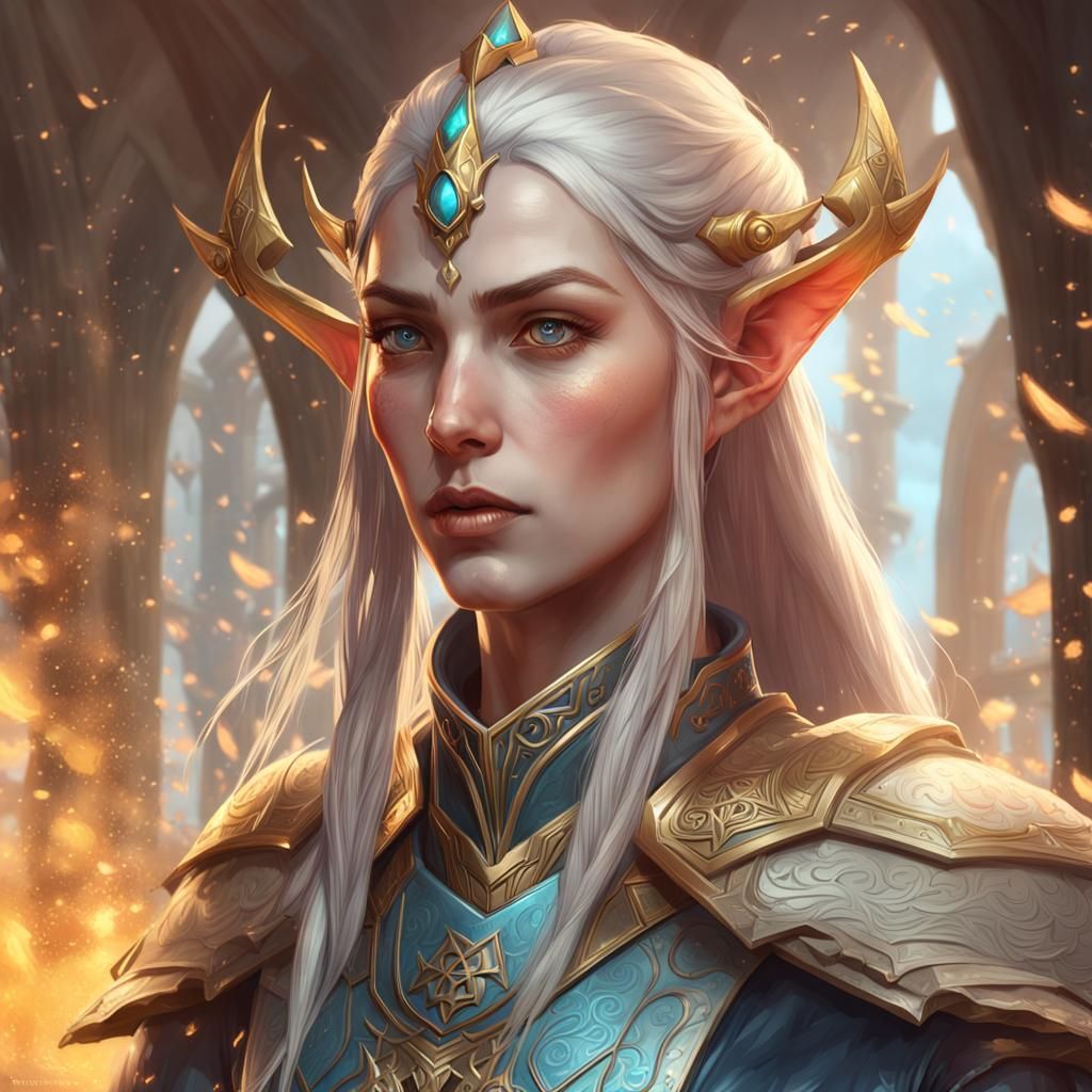 High Elf Cleric Portrait in Detailed Digital Art