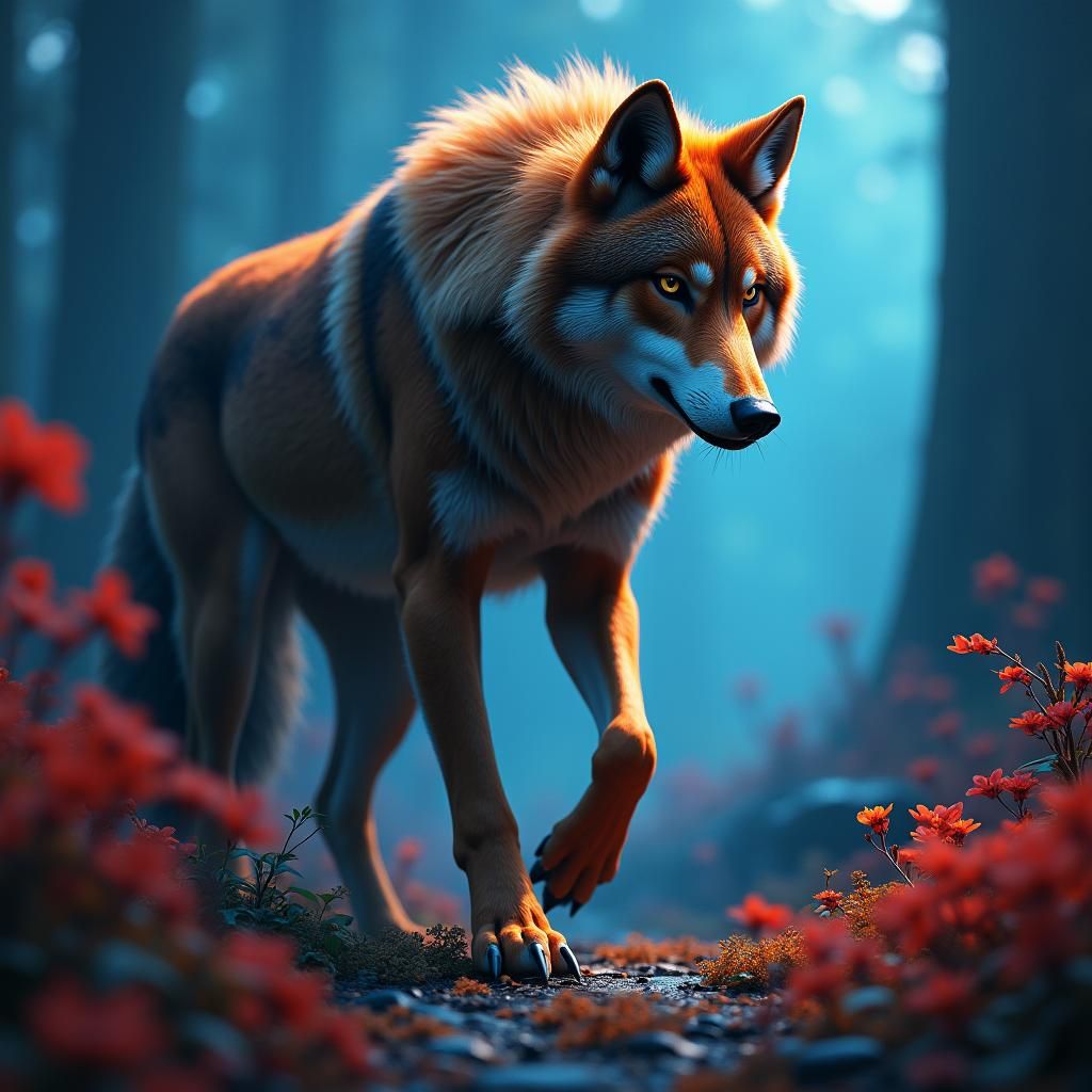 Wolf Demihuman in a Mystical Environment