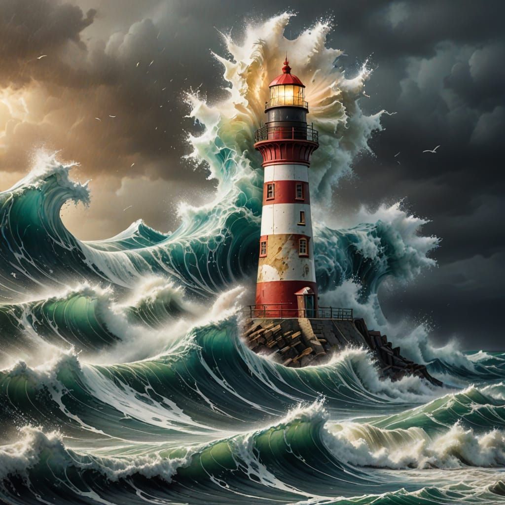 Dramatic Lighthouse in Raging Sea 3D Art