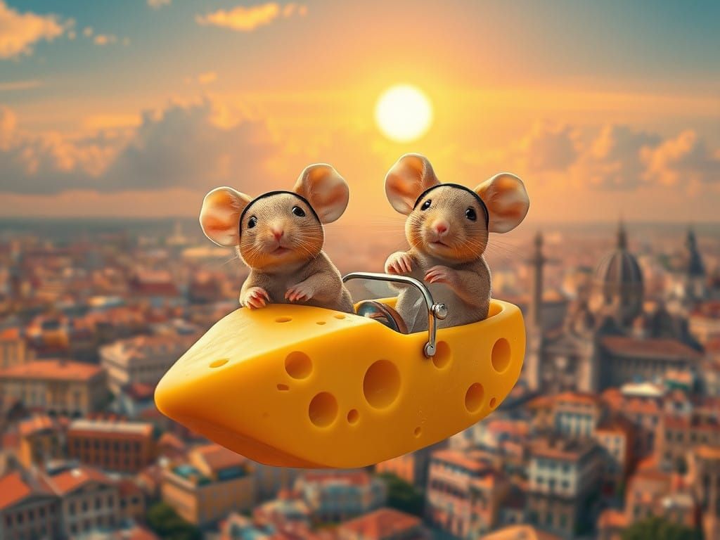 Whimsical Cheese Airship Adventure in Ancient Rome