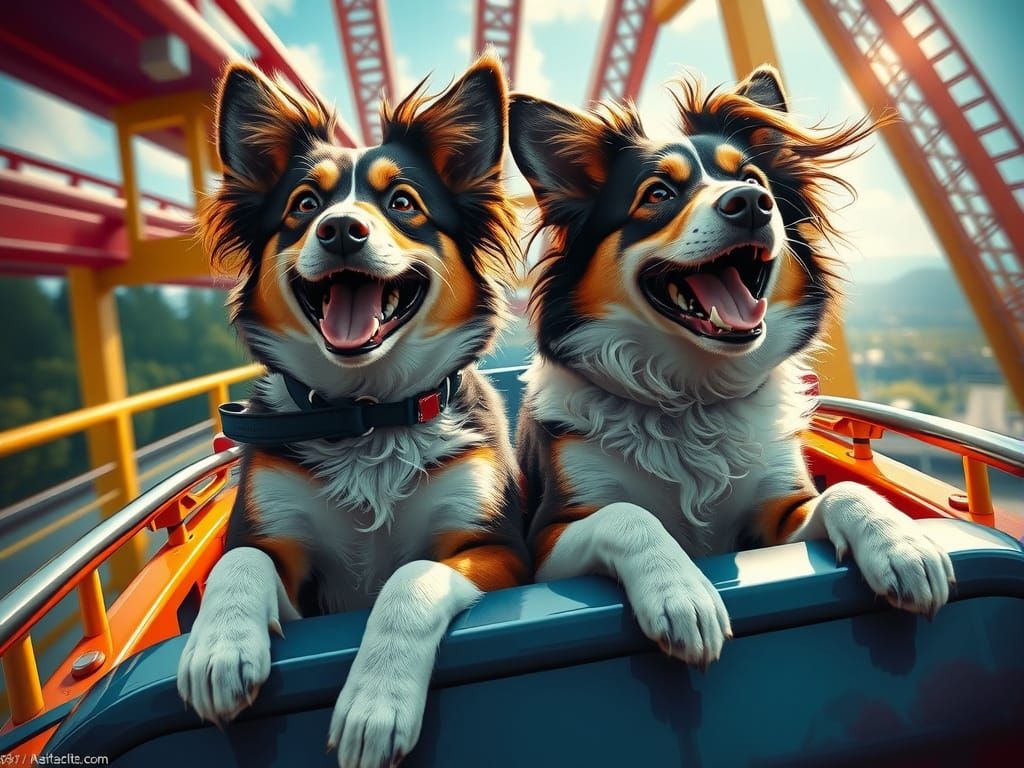 Dogs Enjoying a Roller Coaster Ride in Hyperrealism
