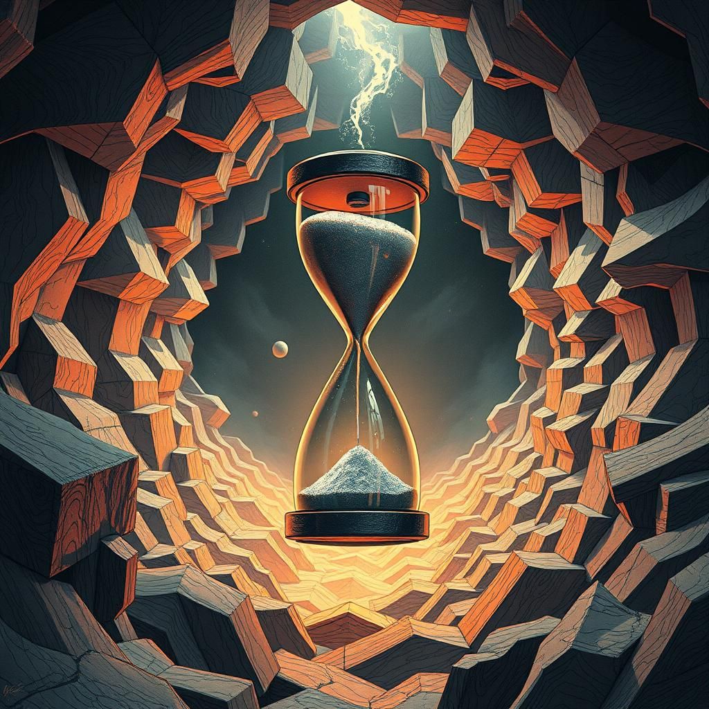 Klein Bottle Hourglass in Surrealist Ink Sketch