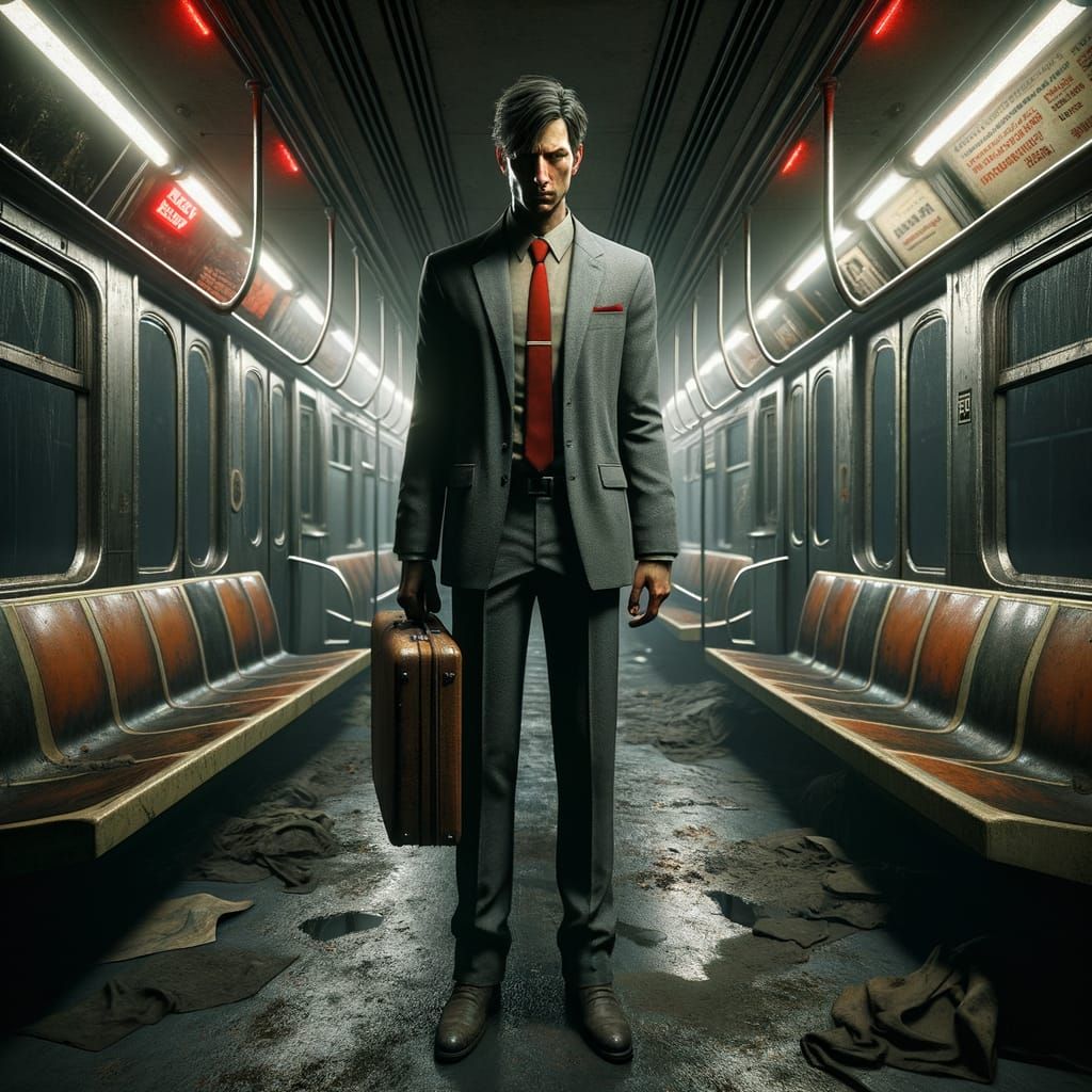 Hyperrealistic Subway Portrait of a Mysterious Man in Suit
