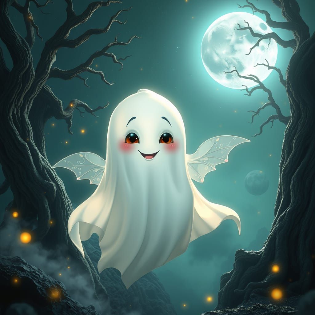 Whimsical Ghost in Dreamlike Landscape