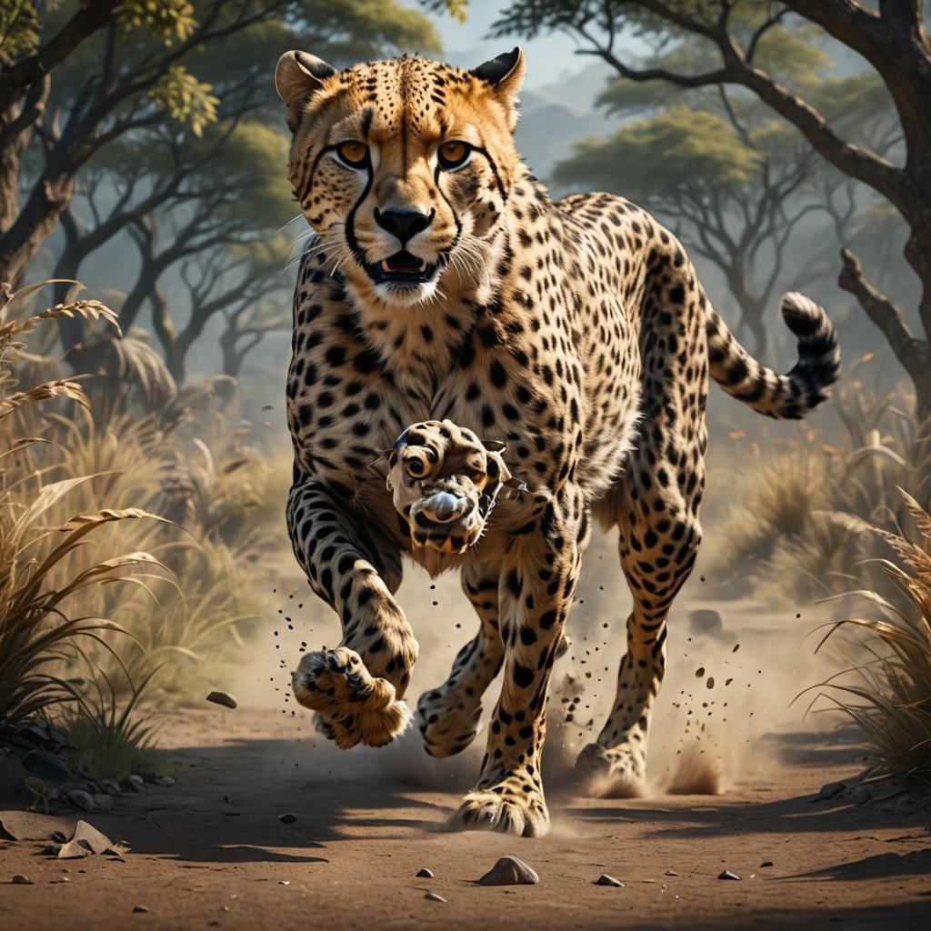 Cheetah and Cat Chase: Detailed Matte Painting