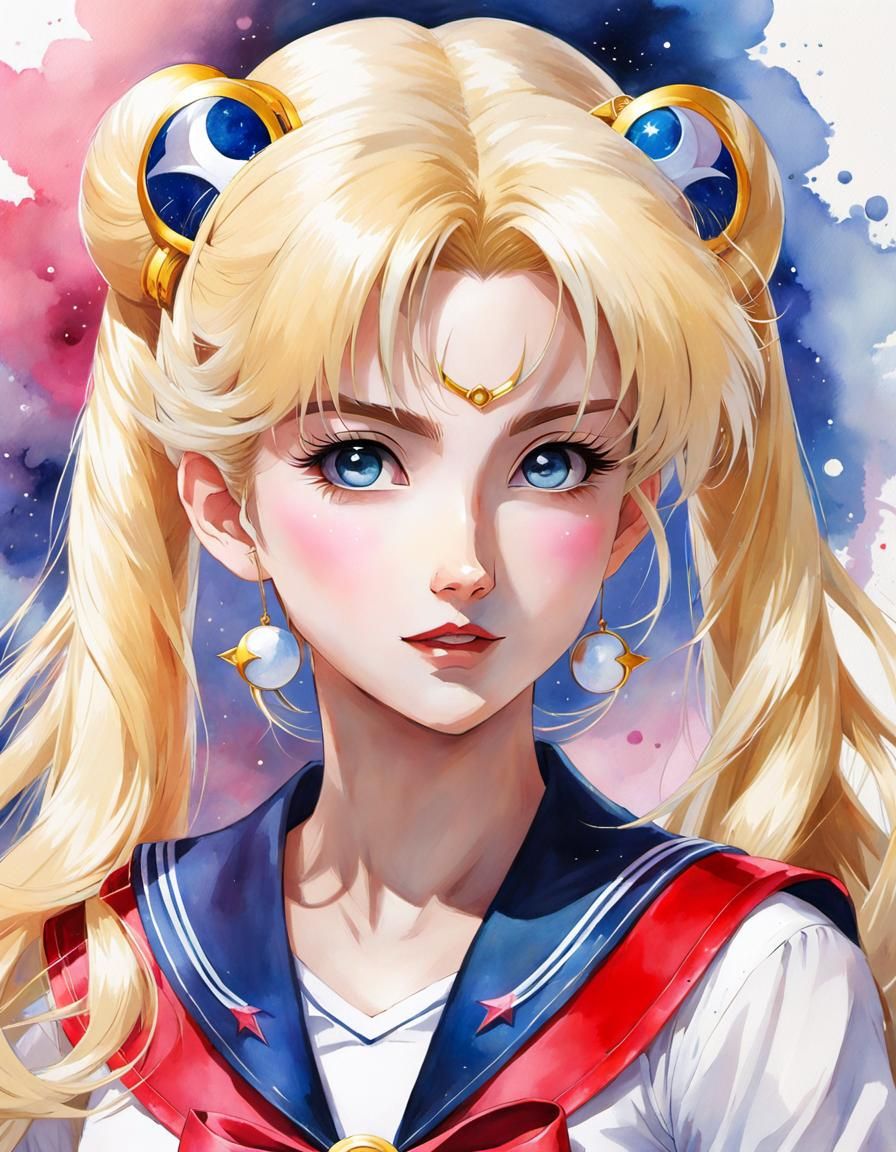 Watercolor Manga Portrait of Sailor Moon