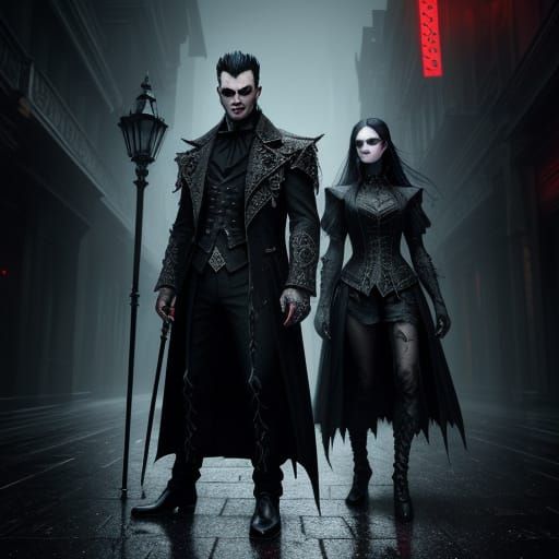 Ethereal Vampires Conquer a Dark Cityscape in Hyperrealistic...