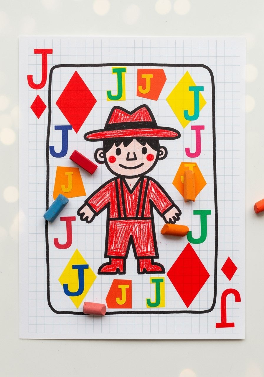 Jack of Diamonds Card as Childlike Drawing