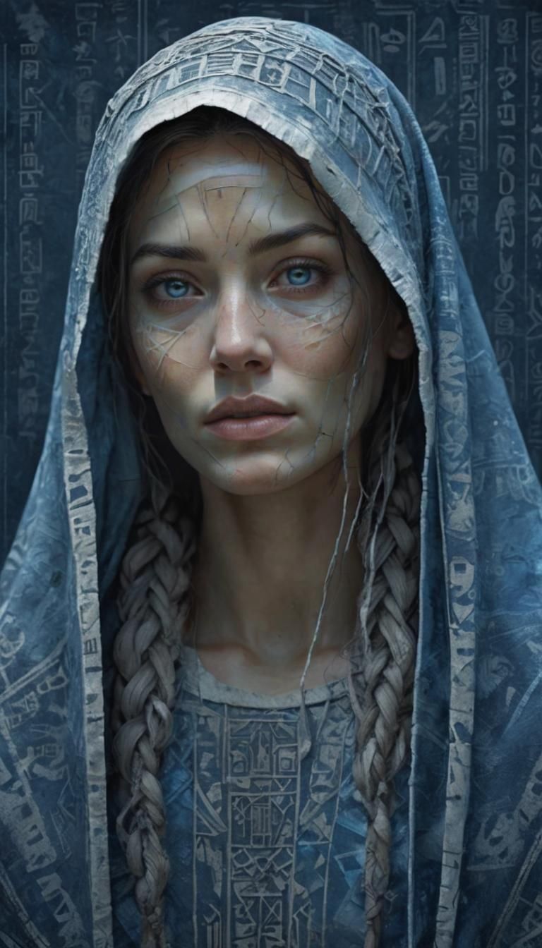 Ancient Hieroglyph Woman in Icy Blue Prism