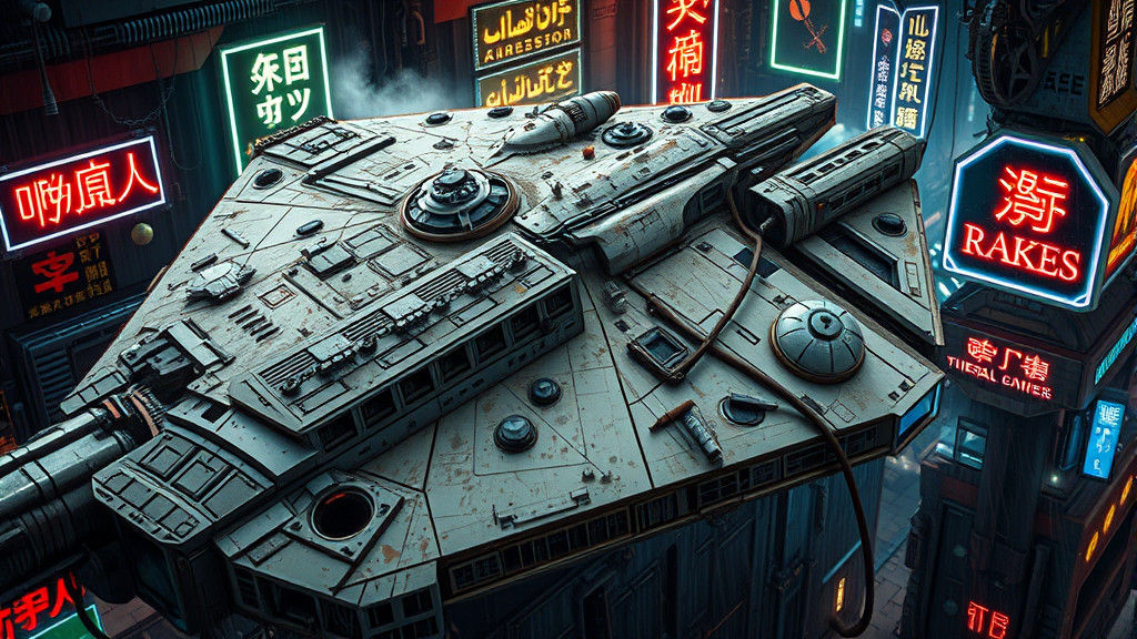 Millennium Falcon Refuels at Cyberpunk Space Station