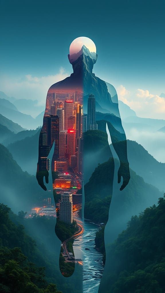 Surreal Hybrid of City and Nature in Futuristic Harmony
