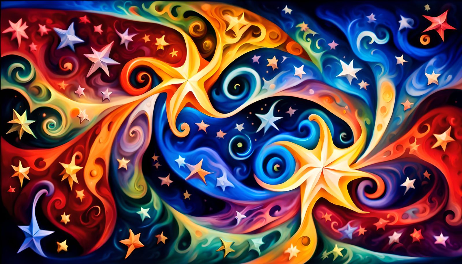 Iridescent Stars Dancing in Cosmic Maelstrom as Impasto Pain...