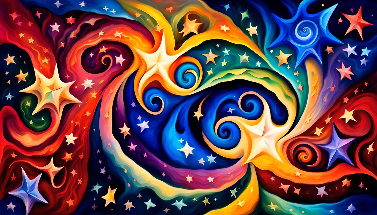 Swirling Stars in Cosmic Dance: Impasto Oil Painting