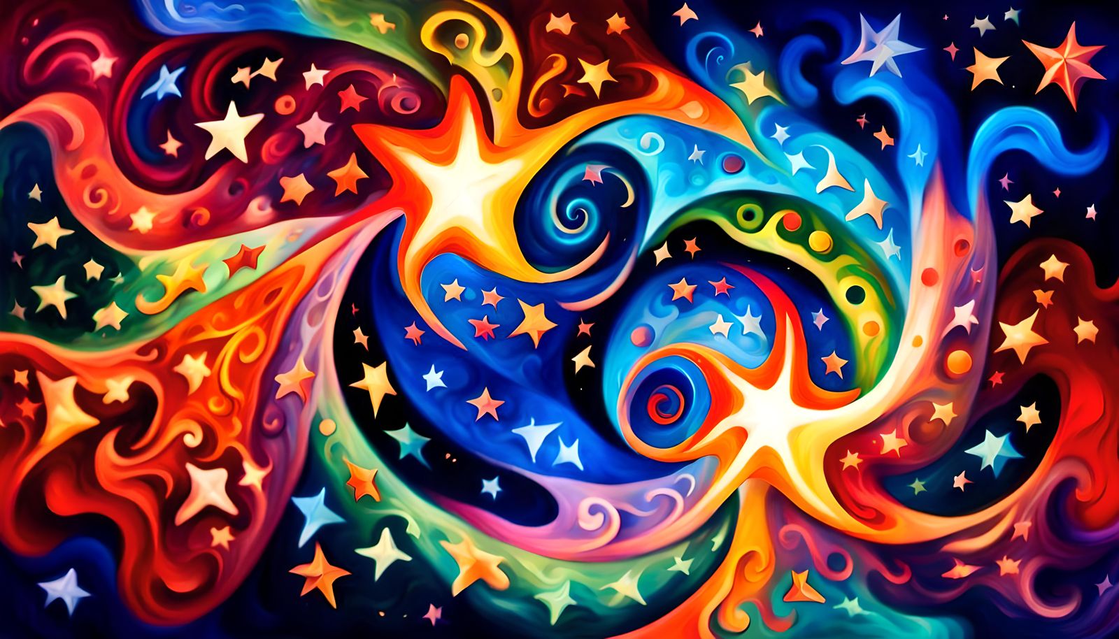 Iridescent Stars Dancing in Cosmic Impasto Oil Painting