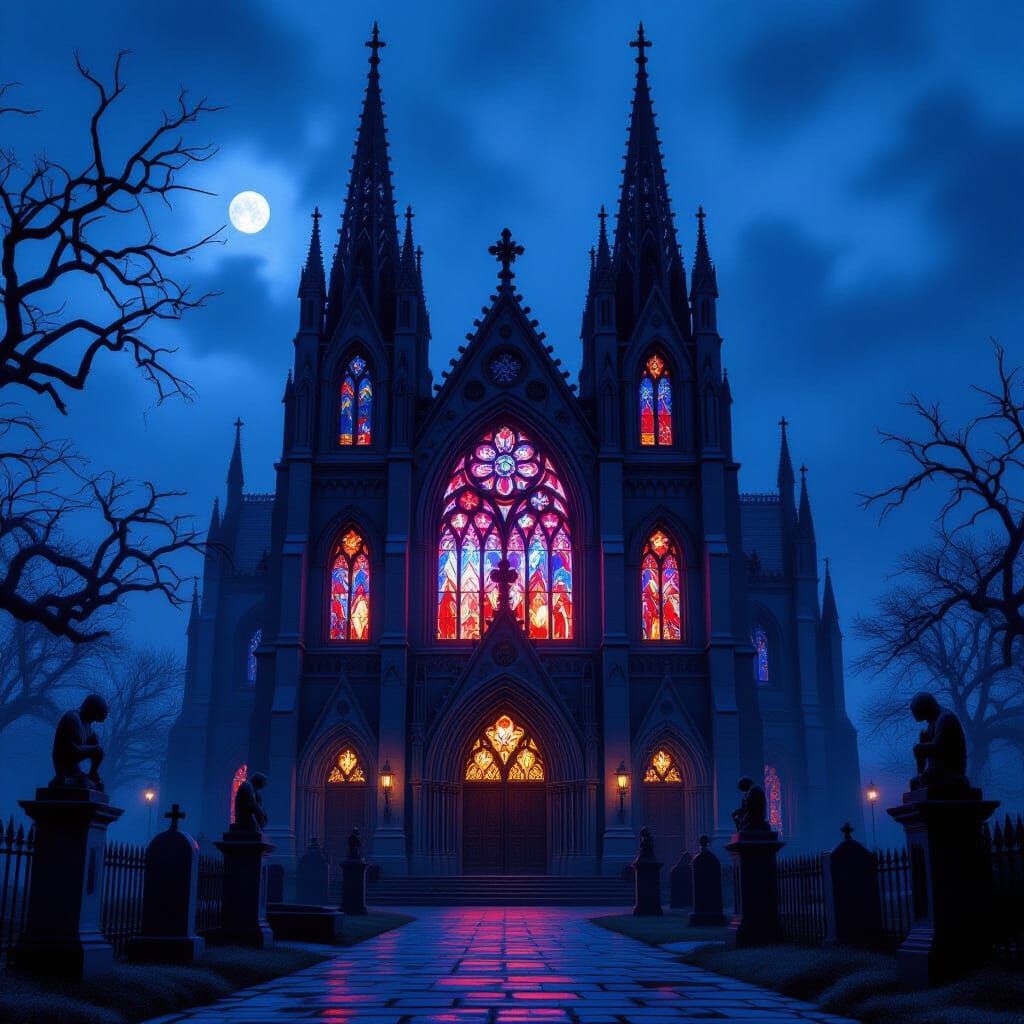 Gothic Church at Twilight: Dark Fantasy Exterior