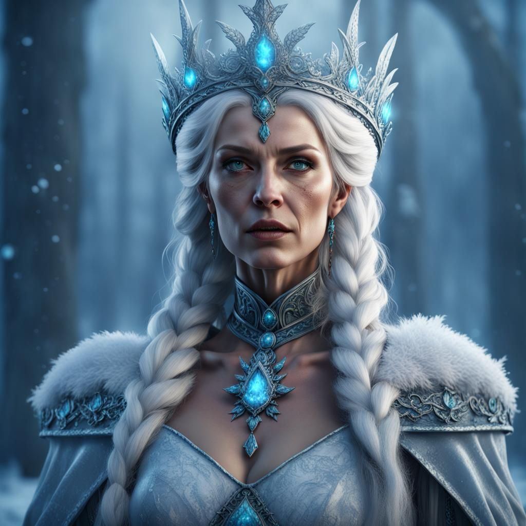 Cruel Ice Queen with Frost Magic: Digital Art