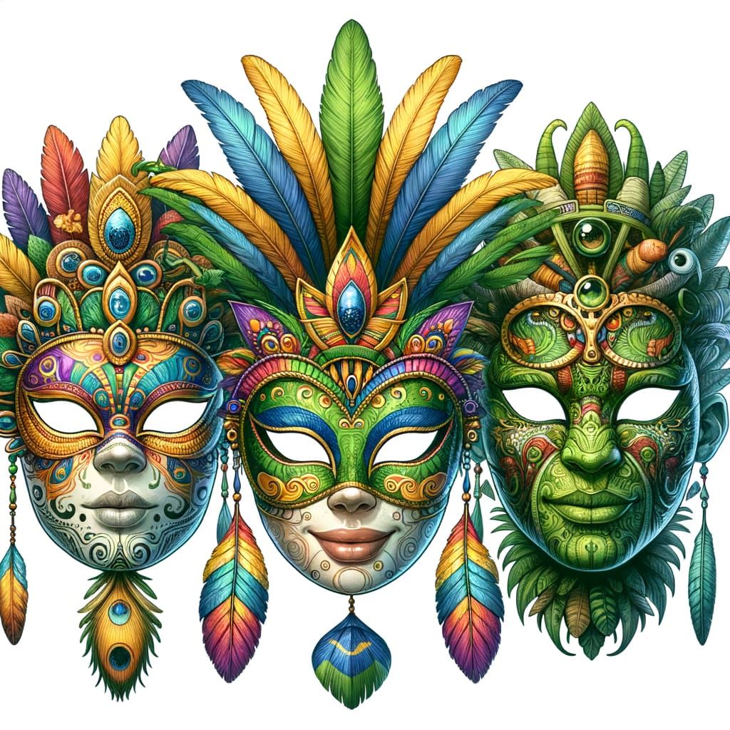 Brazilian Cultural Masks in Vibrant Festive Style