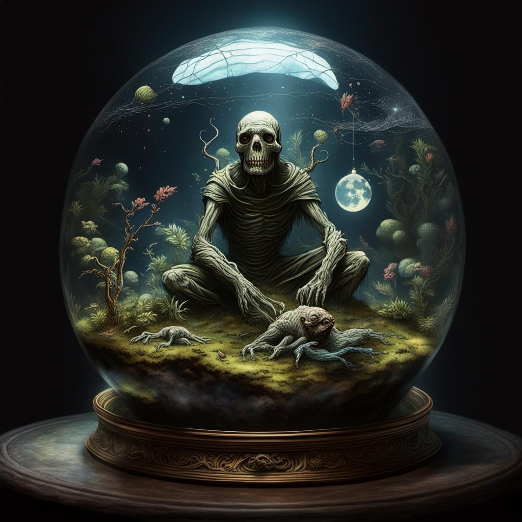 Terrifying Cosmic Terrarium in Gothic Horror Style