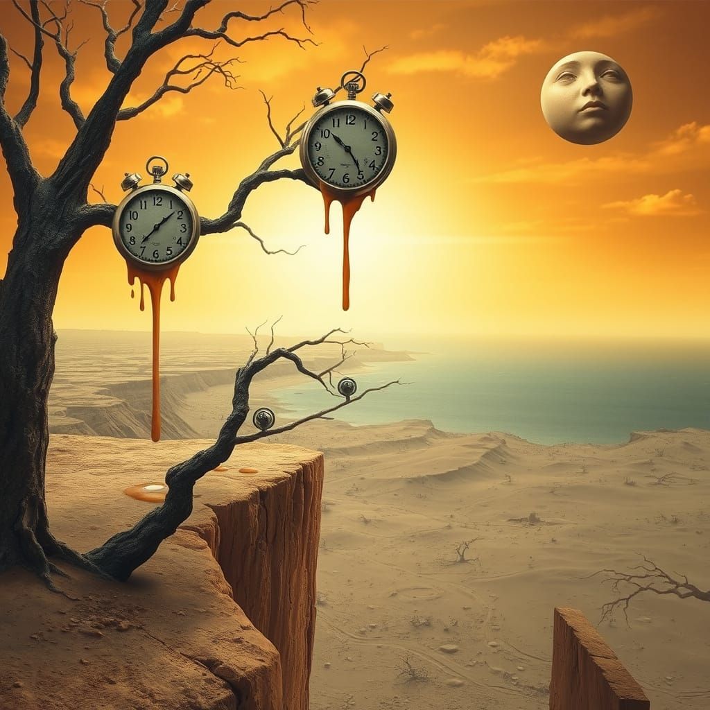 Dreamlike Landscape with Distorted Timekeeping