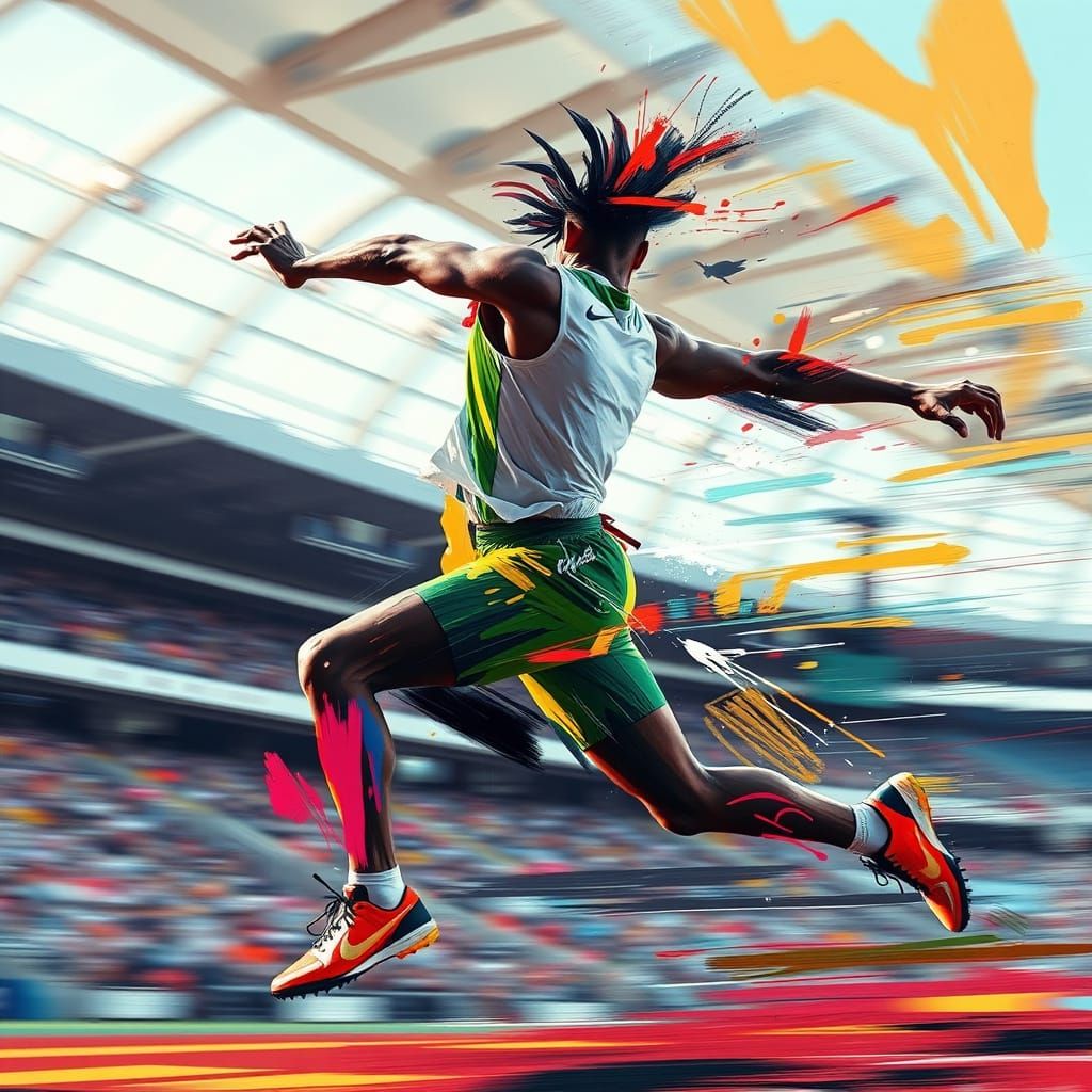 Athlete in Motion: Intense Action Scene with Vibrant Colors