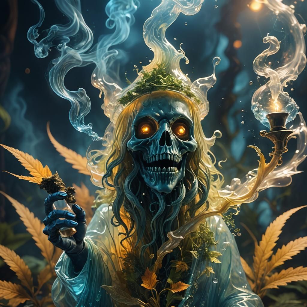 Cannabis Ghost with Bong in Dreamlike Fantasy Art