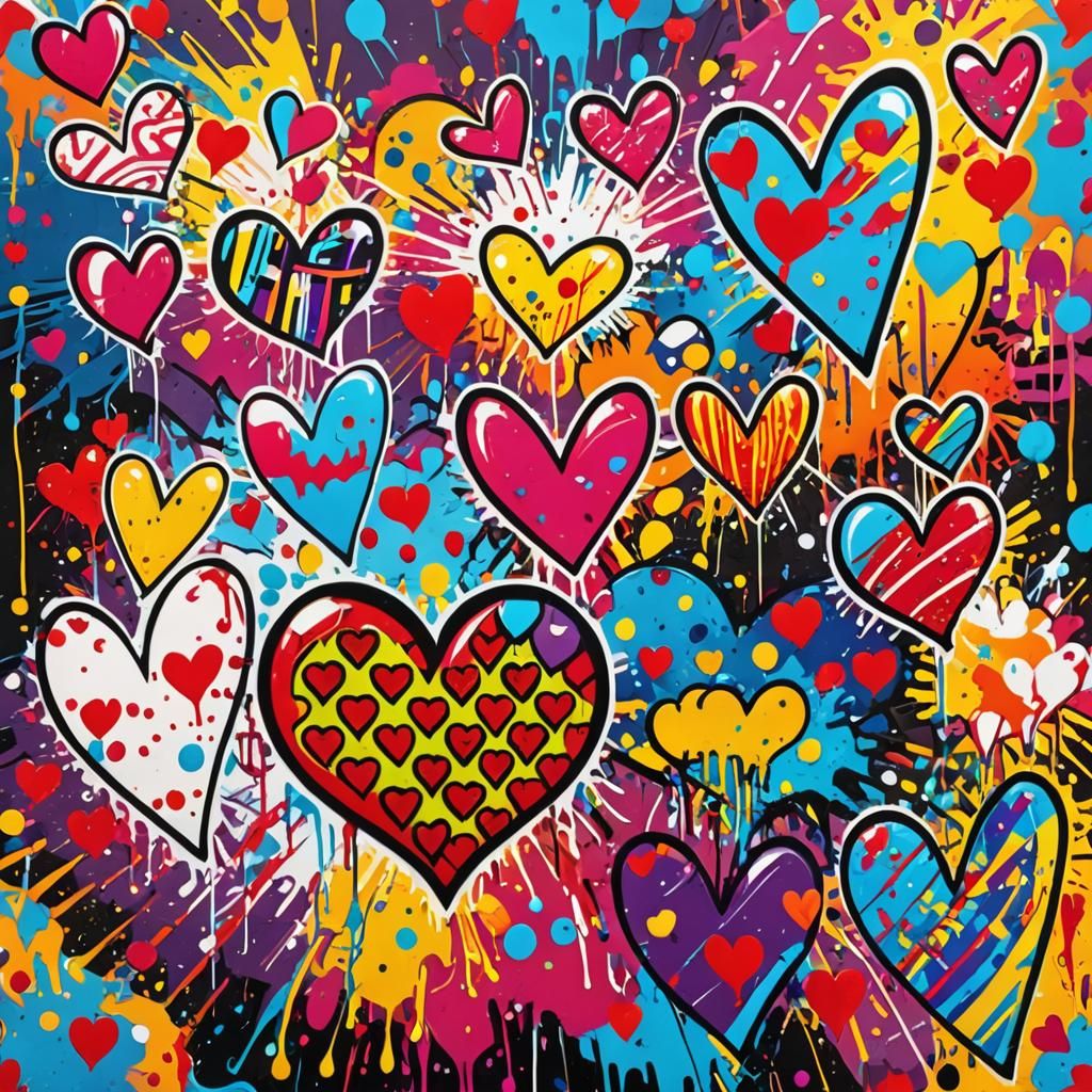 Vibrant Graffiti Art of Cartoon Hearts