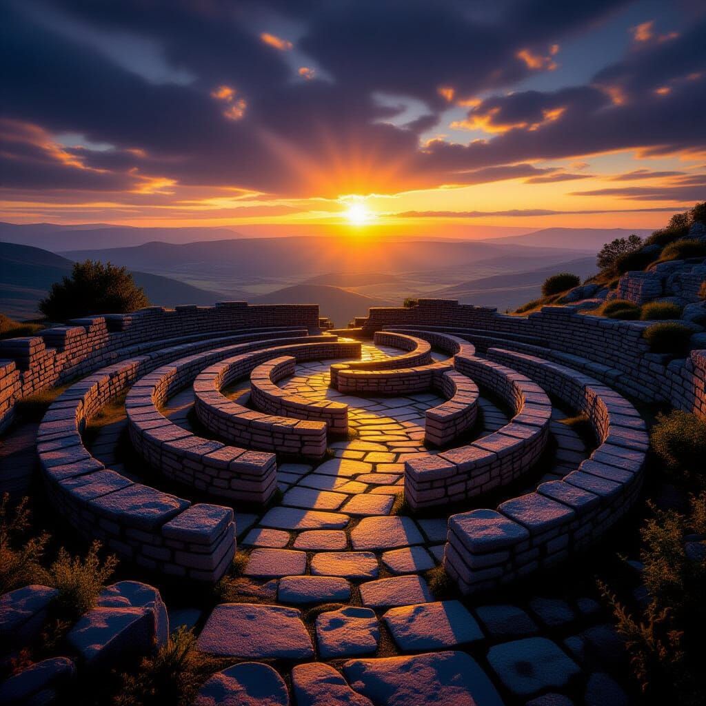 Surreal Labyrinth Path Illuminated with Hopeful Vista